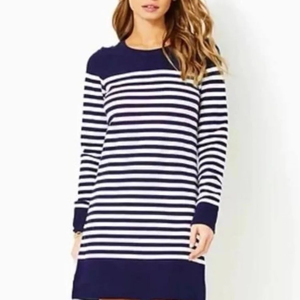 Lilly Pulitzer Kenley Long Sleeve Dress in Navy and White Stripes